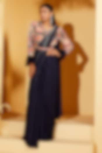 Purple Crepe Pre-Draped Skirt Party Wear Saree Set by Suruchi Parakh at Pernia's Pop Up Shop