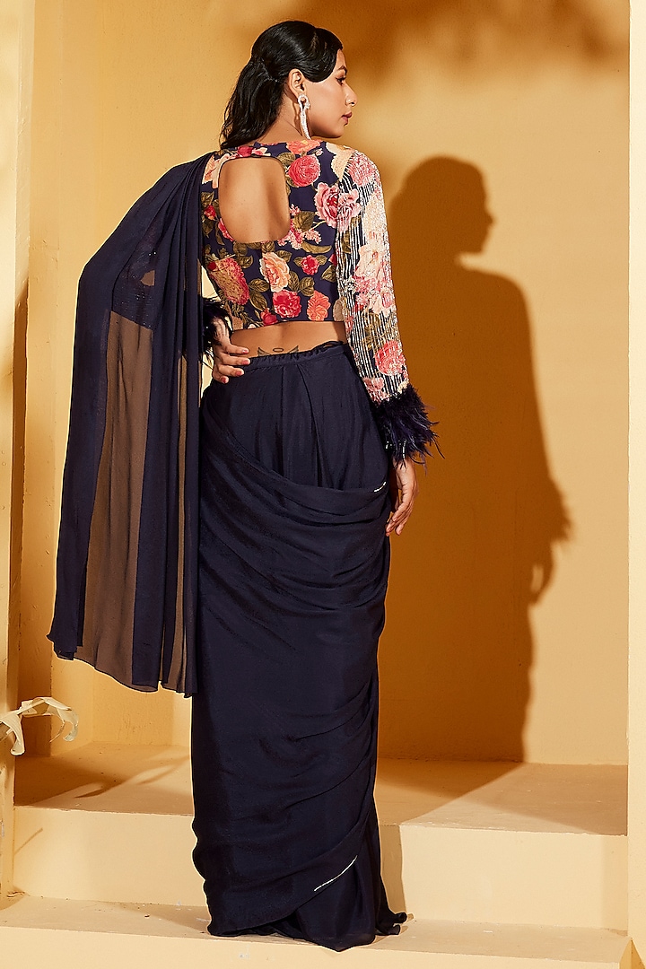 Purple Crepe Pre-Draped Skirt Wedding Saree Set by Suruchi Parakh at Pernia's Pop Up Shop
