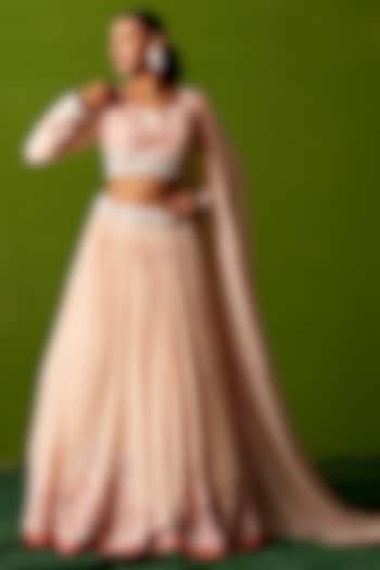 Peach Georgette Thread Embroidered Wedding Lehenga Set by Suruchi Parakh at Pernia's Pop Up Shop