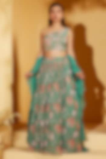 Green Georgette Crepe Wedding Lehenga Set by Suruchi Parakh at Pernia's Pop Up Shop