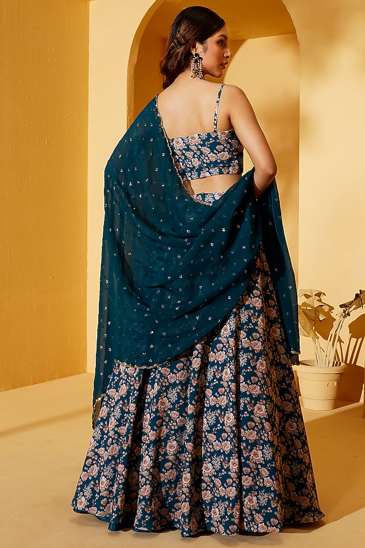 Teal Georgette Satin & Organza Lehenga Set by Suruchi Parakh at Pernia's Pop Up Shop