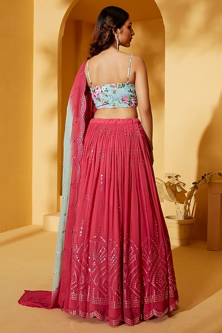 Coral Georgette & Satin Pleated Wedding Lehenga Set by Suruchi Parakh at Pernia's Pop Up Shop