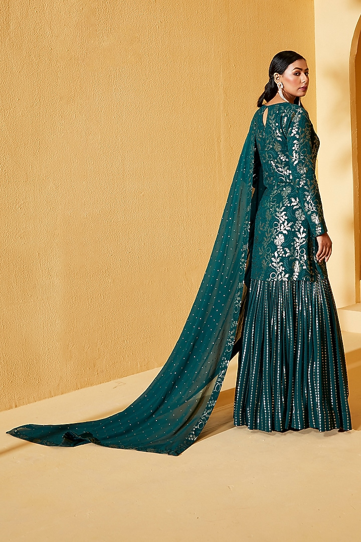 Green Georgette Crepe & Organza Wedding Lehenga Set by Suruchi Parakh at Pernia's Pop Up Shop