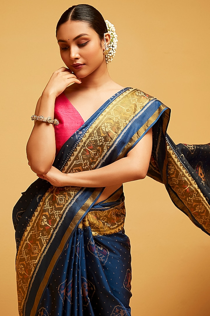 Blue Silk Patola Party Wear Saree by Suruchi Parakh at Pernia's Pop Up Shop