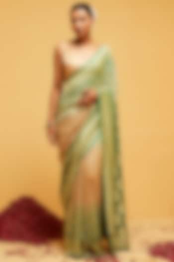 Green & Pink Georgette Banarasi Bandhani Party Wear Saree by Suruchi Parakh at Pernia's Pop Up Shop