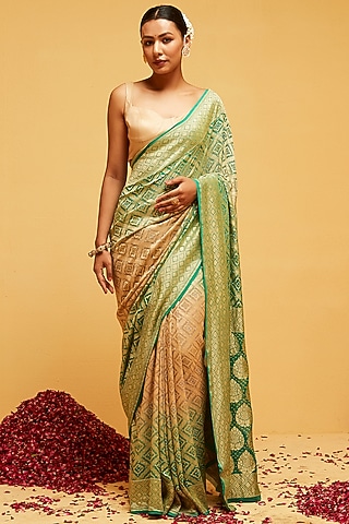 Green & Pink Georgette Banarasi Bandhani Saree by Suruchi Parakh