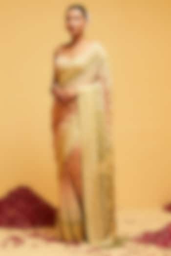 Green & Dusty Orange Georgette Banarasi Bandhani Party Wear Saree by Suruchi Parakh at Pernia's Pop Up Shop