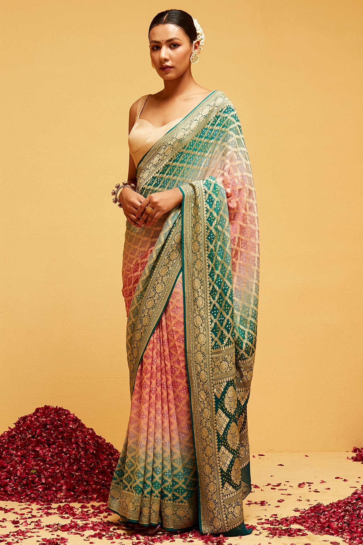 Maroon Satin Bandhani Print Saree 275696