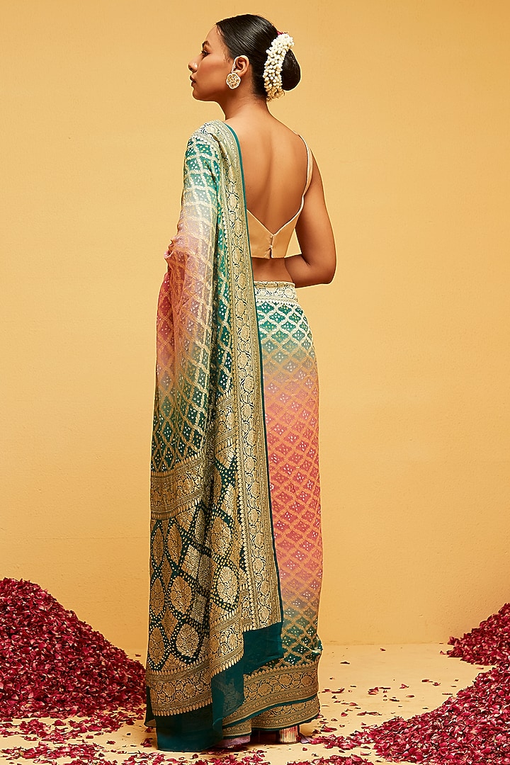 Green & Pink Georgette Banarasi Bandhani Party Wear Saree by Suruchi Parakh at Pernia's Pop Up Shop