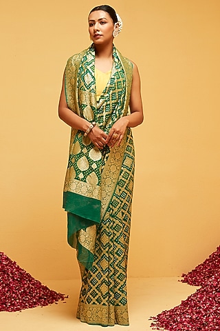 Green Georgette Banarasi Bandhani Saree by Suruchi Parakh