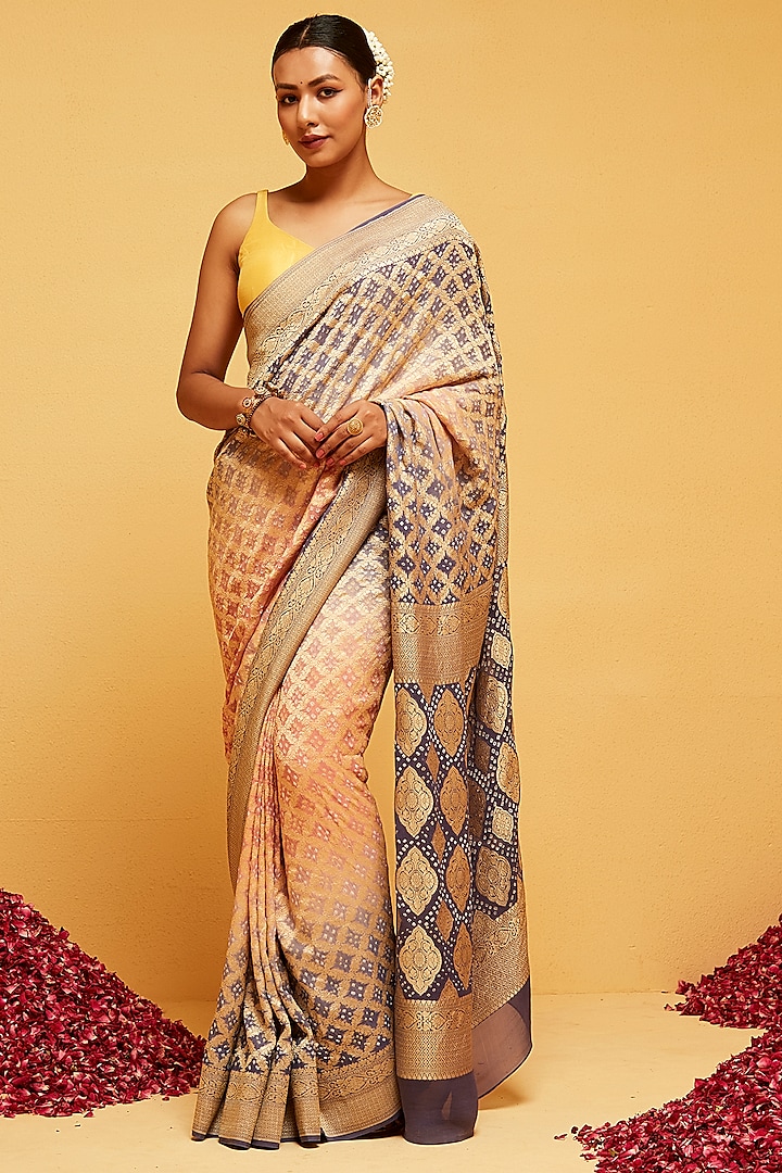 Lavender & Peach Georgette Banarasi Bandhani Saree by Suruchi Parakh at Pernia's Pop Up Shop