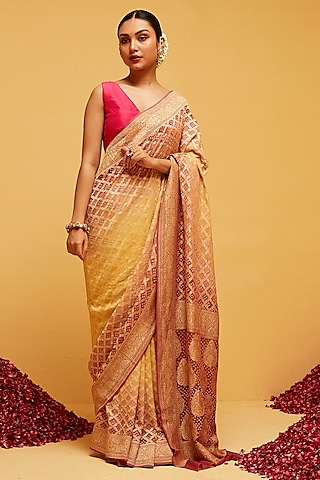 Maroon & Yellow Georgette Banarasi Bandhani Saree by Suruchi Parakh