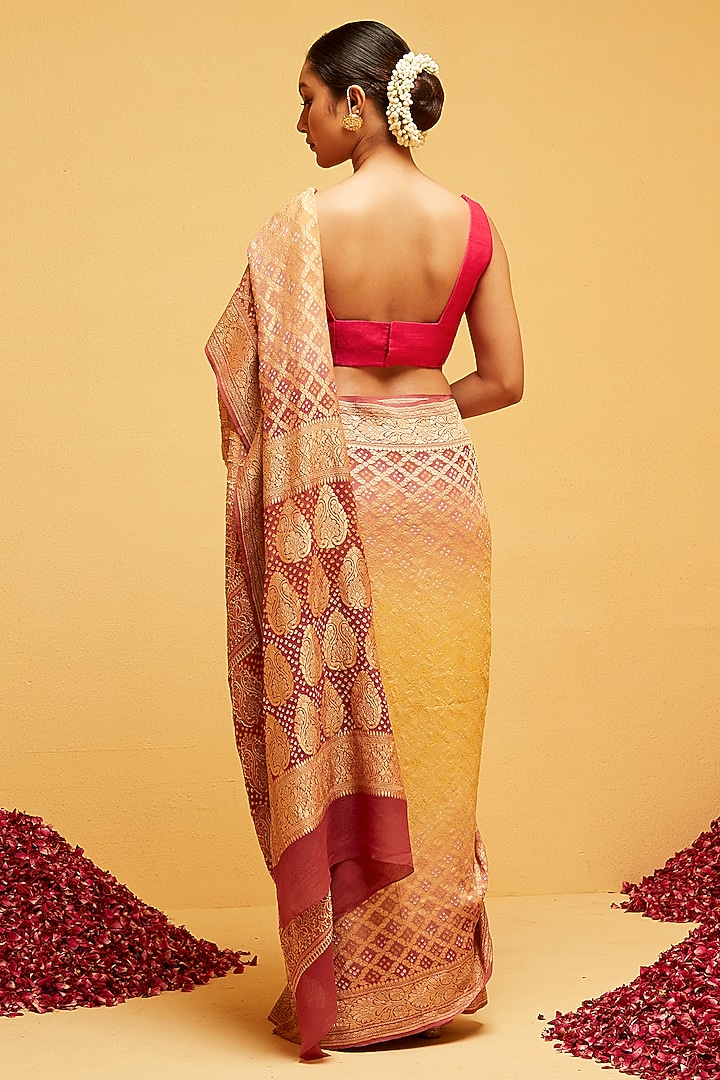 Maroon & Yellow Georgette Banarasi Bandhani Party Wear Saree by Suruchi Parakh at Pernia's Pop Up Shop