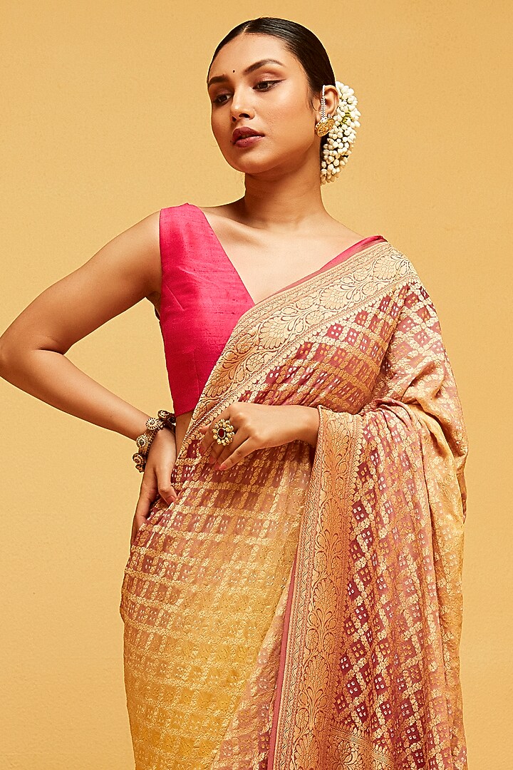 Maroon & Yellow Georgette Banarasi Bandhani Party Wear Saree by Suruchi Parakh at Pernia's Pop Up Shop