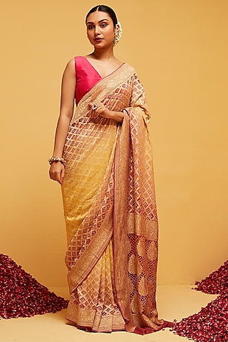 Shop Yellow Crinkled Pre-Draped Saree for Women Online from India's Luxury  Designers 2023