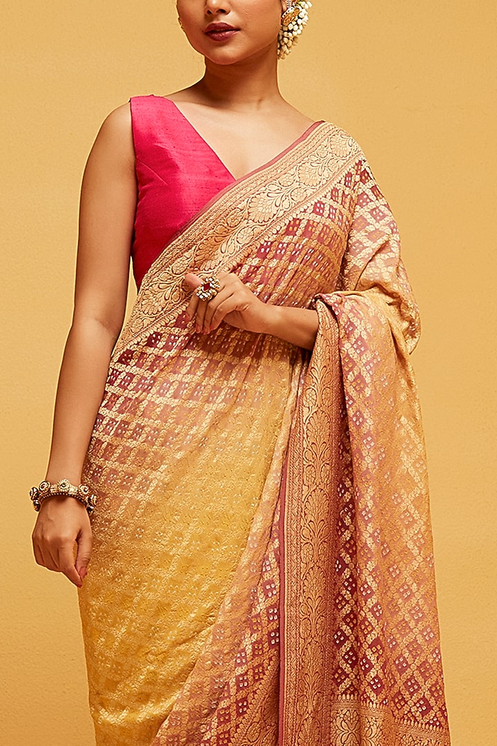 Yellow & Magenta Georgette Banarasi Bandhani Party Wear Saree by Suruchi Parakh at Pernia's Pop Up Shop
