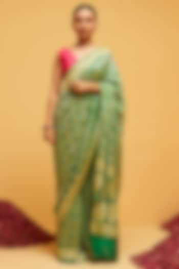 Green Georgette Banarasi Bandhani Saree by Suruchi Parakh at Pernia's Pop Up Shop