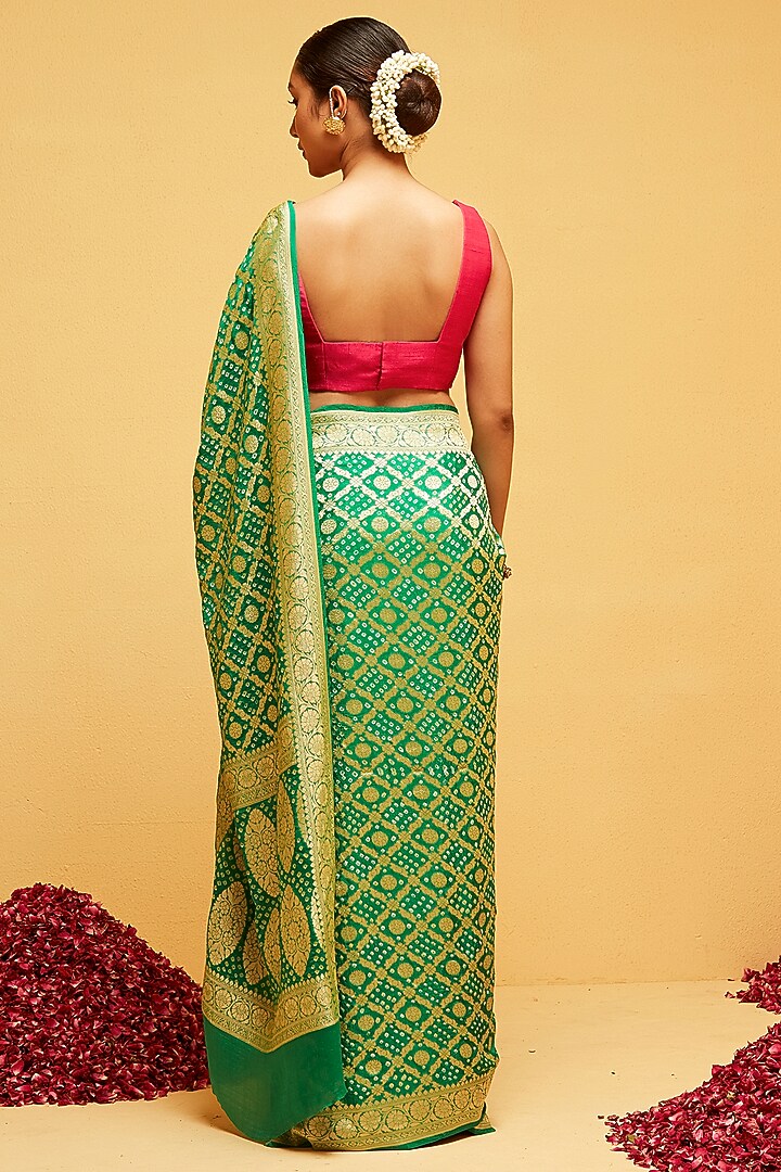 Green Georgette Banarasi Bandhani Party Wear Saree by Suruchi Parakh at Pernia's Pop Up Shop