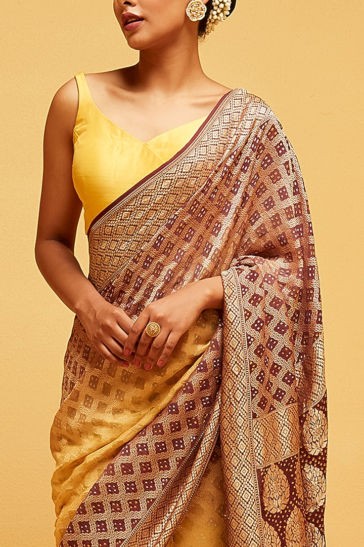 Wine & Yellow Georgette Banarasi Bandhani Party Wear Saree by Suruchi Parakh at Pernia's Pop Up Shop