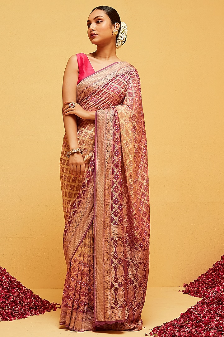 Pink Georgette Banarasi Bandhani Shaded Party Wear Saree by Suruchi Parakh at Pernia's Pop Up Shop