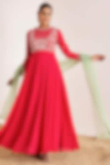 Rani Pink Georgette Hand Embroidered Wedding Anarkali Set by Suruchi Parakh at Pernia's Pop Up Shop