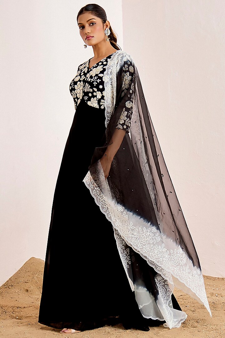 Black Georgette Sequins Embroidered Wedding Anarkali Set by Suruchi Parakh at Pernia's Pop Up Shop