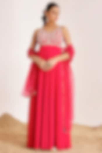 Rani Pink Georgette Hand Embroidered Wedding Anarkali Set by Suruchi Parakh at Pernia's Pop Up Shop
