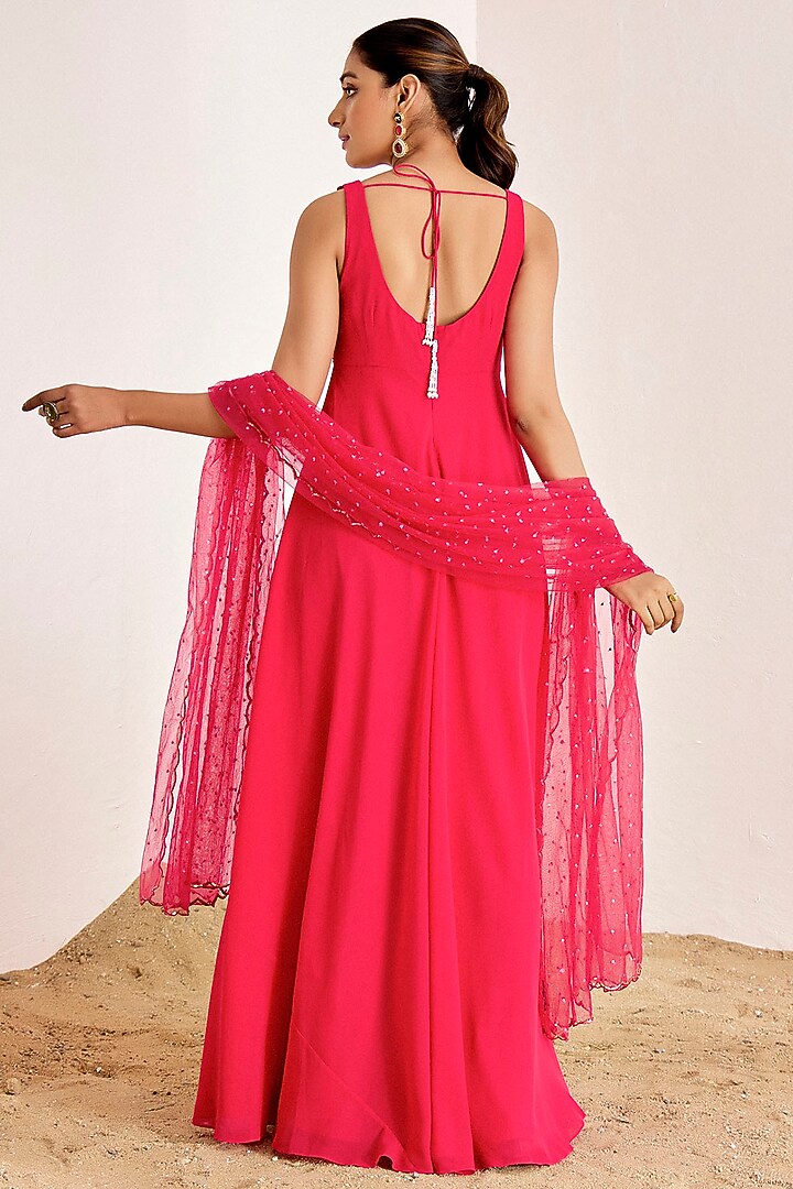 Rani Pink Georgette Hand Embroidered Wedding Anarkali Set by Suruchi Parakh at Pernia's Pop Up Shop
