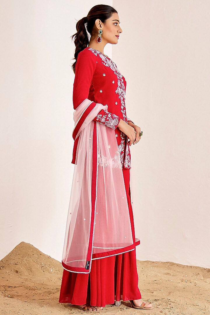 Red Georgette Wedding Sharara Set by Suruchi Parakh at Pernia's Pop Up Shop