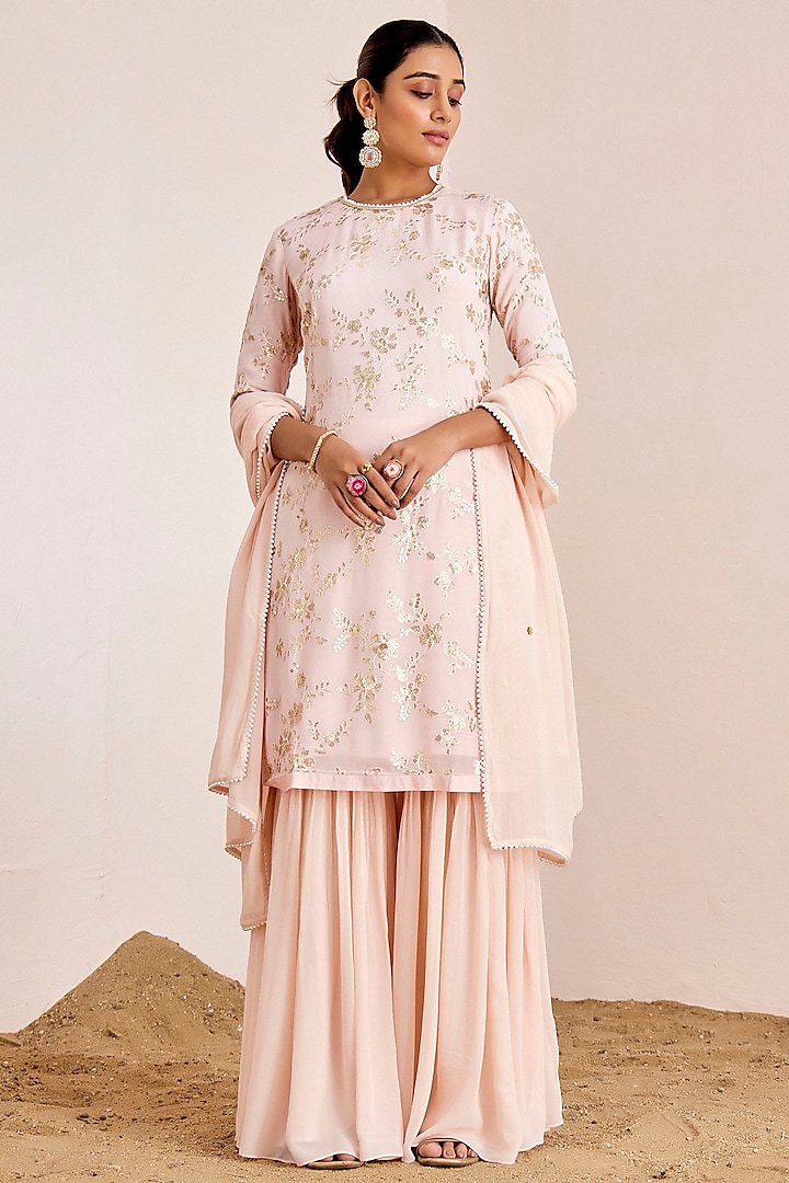 Light Peach Georgette Party Wear Sharara Set by Suruchi Parakh at Pernia's Pop Up Shop