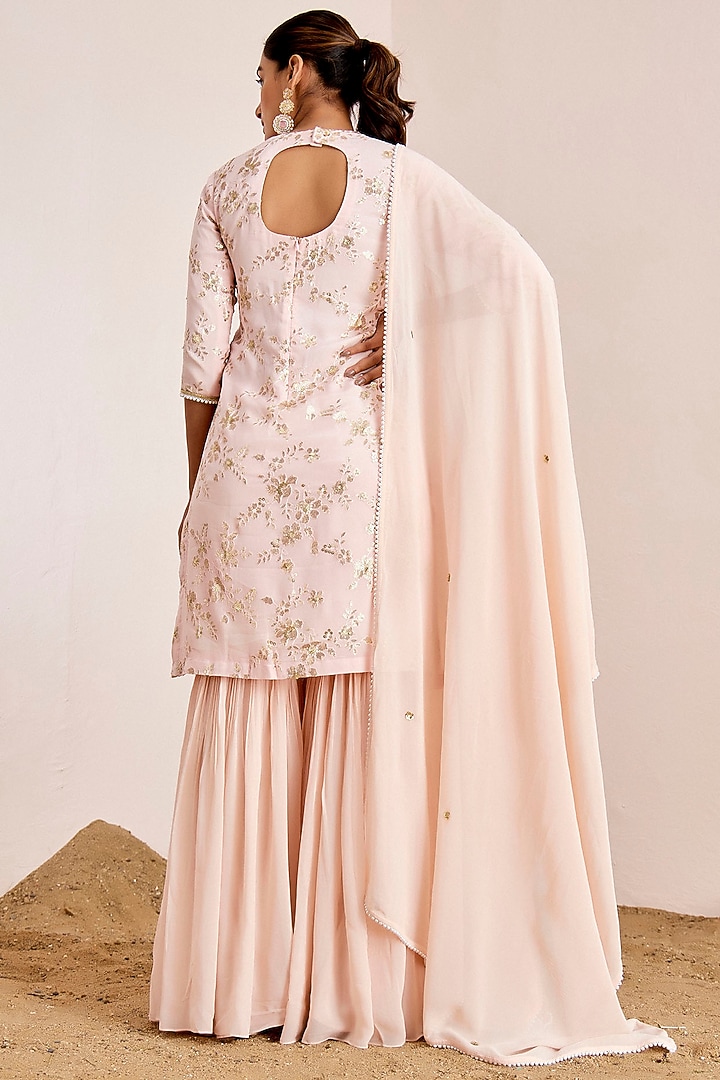 Light Peach Georgette Wedding Sharara Set by Suruchi Parakh at Pernia's Pop Up Shop