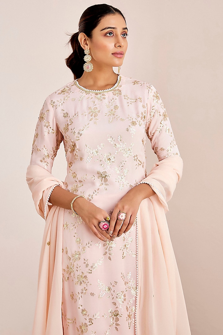 Light Peach Georgette Wedding Sharara Set by Suruchi Parakh at Pernia's Pop Up Shop
