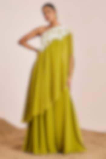 Parrot Green Georgette Cutwork Flared Pant Set by Suruchi Parakh at Pernia's Pop Up Shop