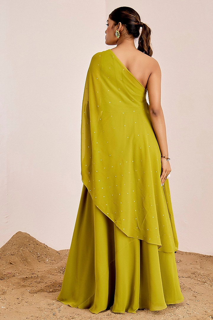 Parrot Green Georgette Cutwork Flared Pant Set by Suruchi Parakh at Pernia's Pop Up Shop