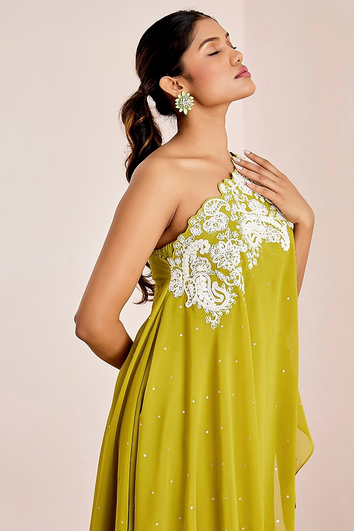 Parrot Green Georgette Cutwork Flared Pant Set by Suruchi Parakh at Pernia's Pop Up Shop