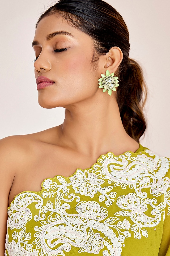 Parrot Green Georgette Cutwork Flared Pant Set by Suruchi Parakh at Pernia's Pop Up Shop