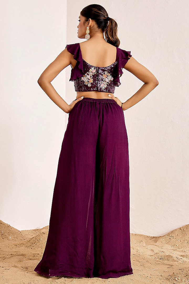 Wine Georgette Embellished Flared Pant Set by Suruchi Parakh at Pernia's Pop Up Shop
