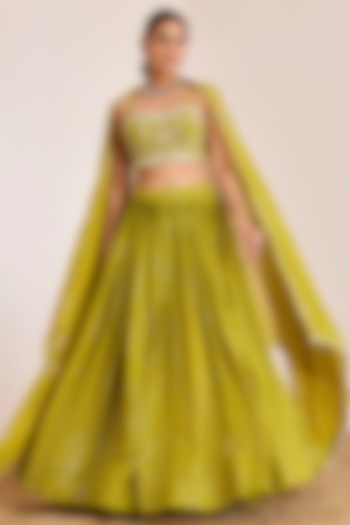Parrot Green Georgette Sequins Embroidered Wedding Lehenga Set by Suruchi Parakh at Pernia's Pop Up Shop