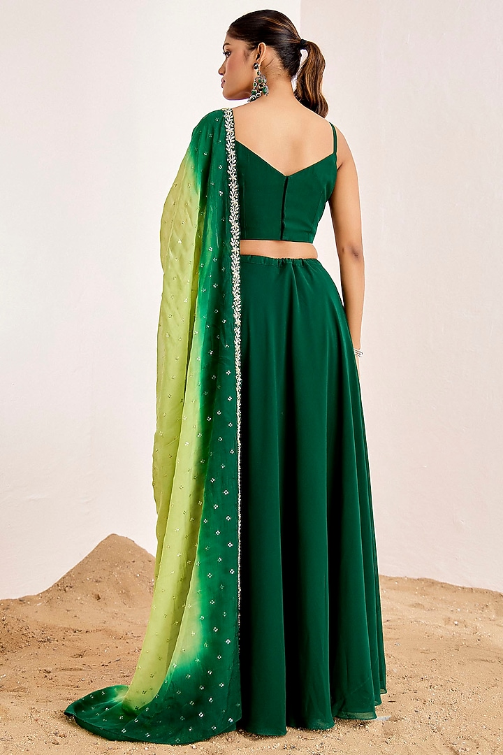 Bottle Green Georgette Tiered Wedding Lehenga Set by Suruchi Parakh at Pernia's Pop Up Shop