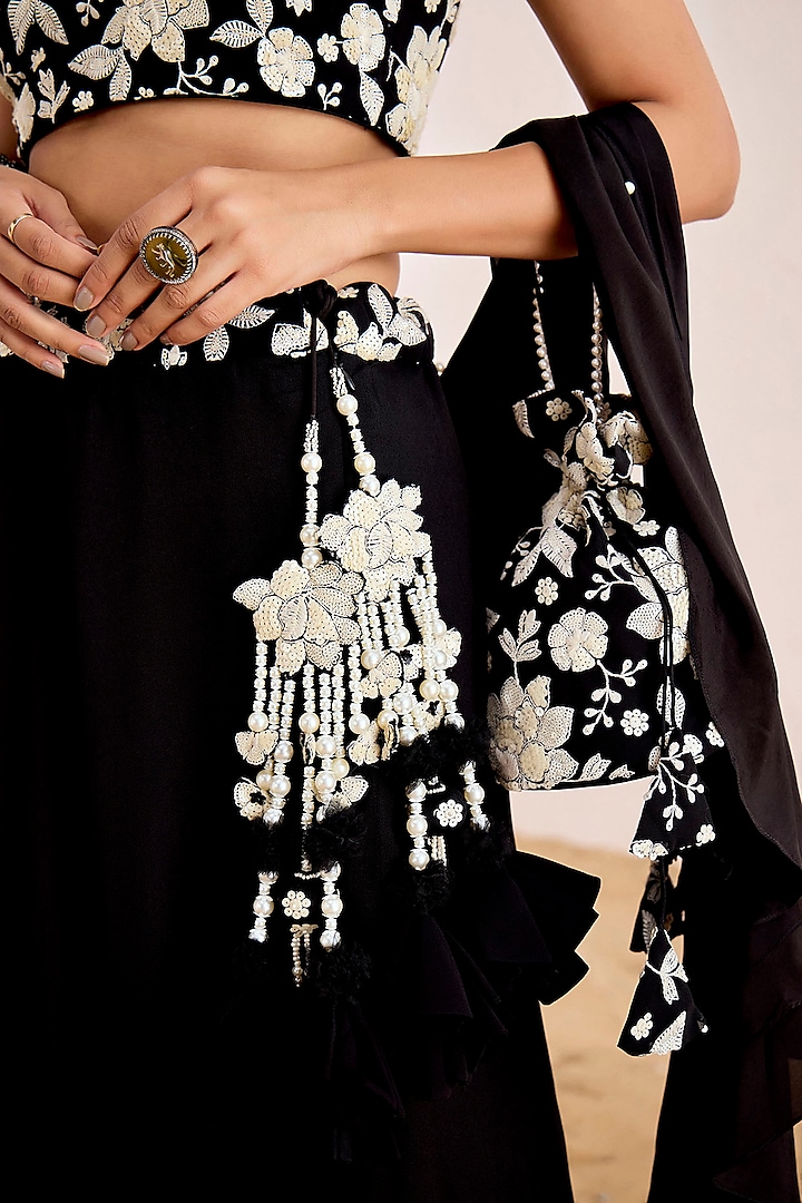 Black Georgette Embroidered Wedding Lehenga Set by Suruchi Parakh at Pernia's Pop Up Shop