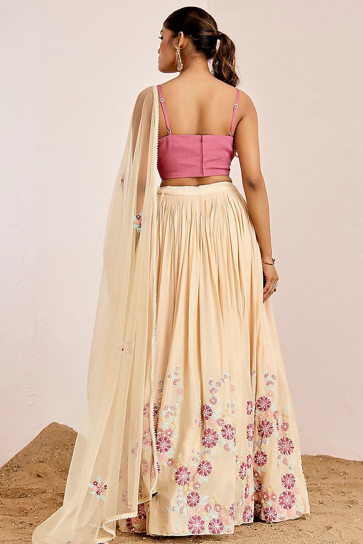 Cream Georgette Crepe Embroidered Wedding Lehenga Set by Suruchi Parakh at Pernia's Pop Up Shop