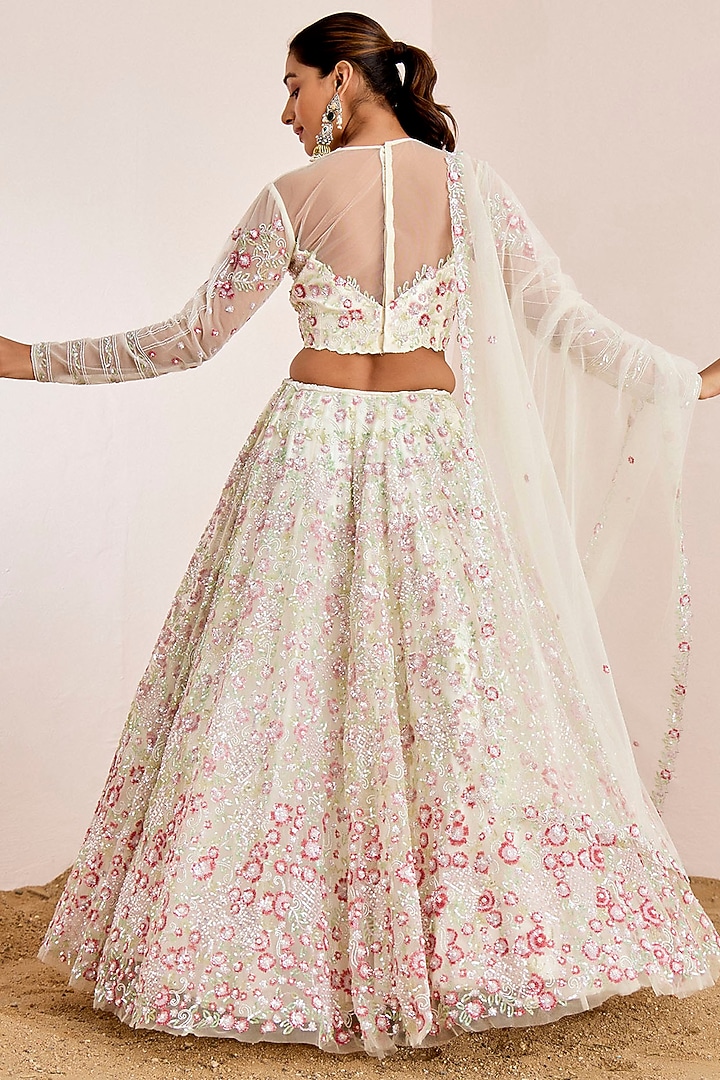 White Net Hand Embroidered Bridal Lehenga Set by Suruchi Parakh at Pernia's Pop Up Shop