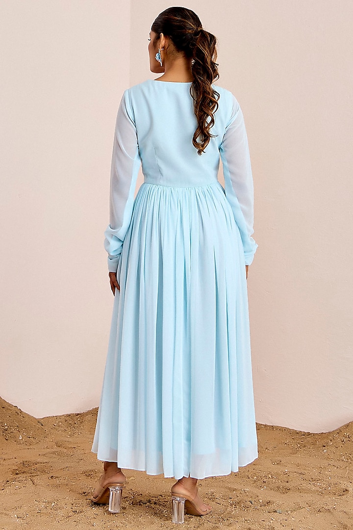 Powder Blue Georgette Thread Embroidered Party Wear Gown by Suruchi Parakh at Pernia's Pop Up Shop