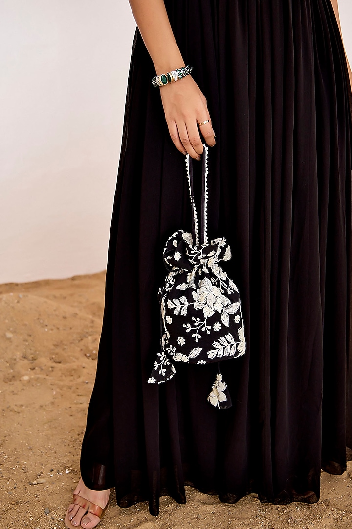 Black Georgette Machine Embroidered Party Wear Gown by Suruchi Parakh at Pernia's Pop Up Shop