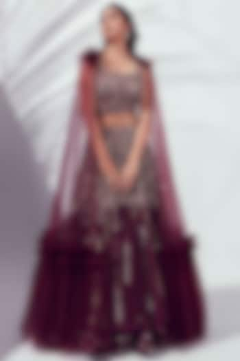 Wine Layered Wedding Lehenga Set by Suruchi Parakh at Pernia's Pop Up Shop