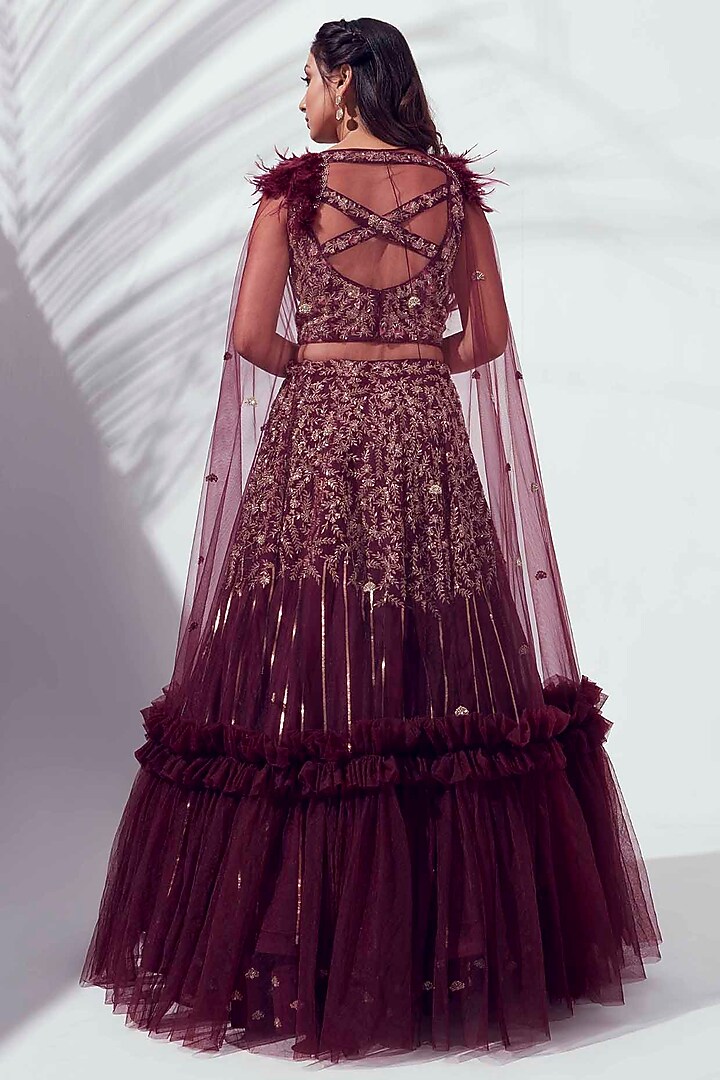 Wine Layered Wedding Lehenga Set by Suruchi Parakh at Pernia's Pop Up Shop