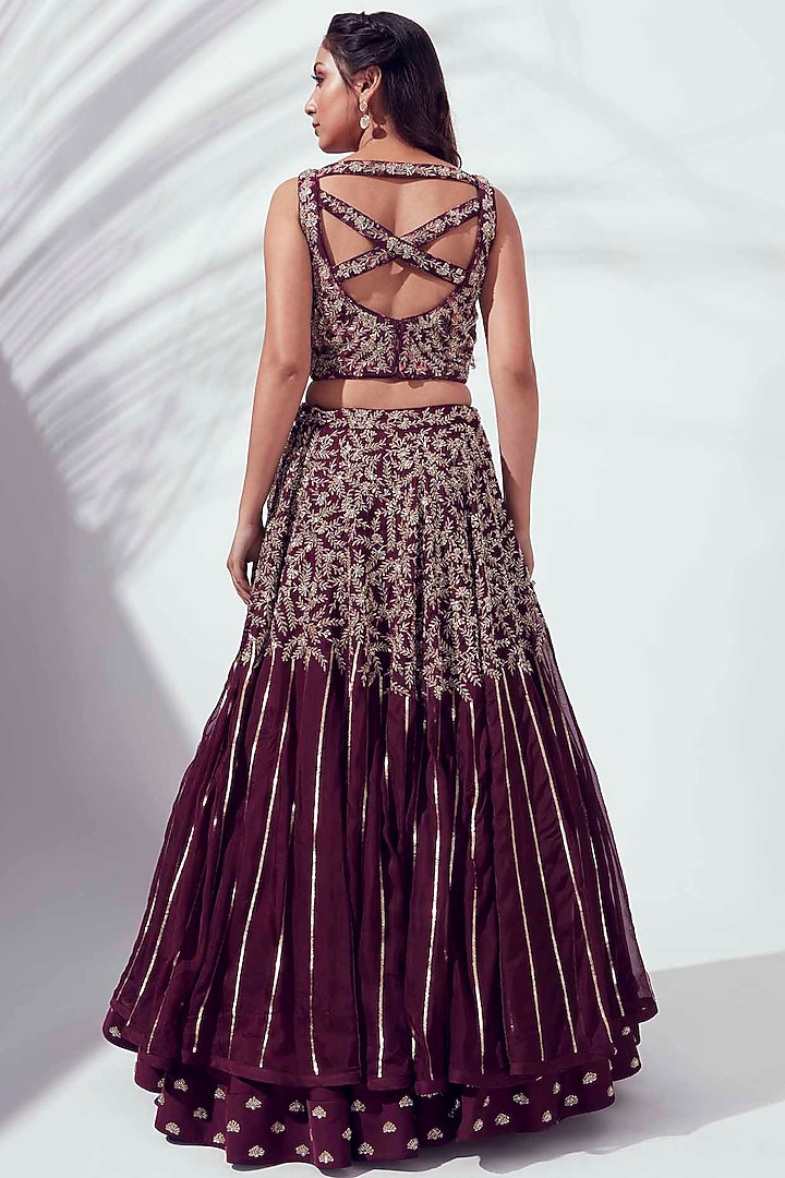 Wine Layered Wedding Lehenga Set by Suruchi Parakh at Pernia's Pop Up Shop