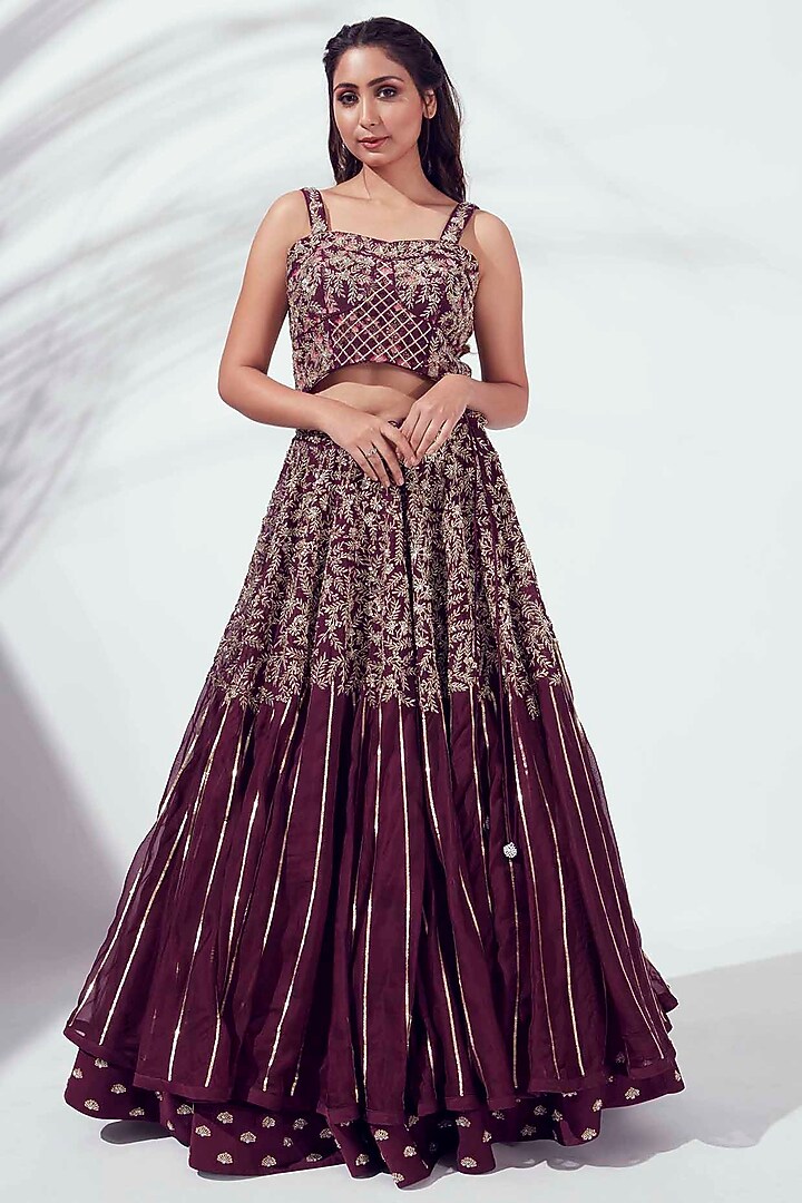 Wine Layered Wedding Lehenga Set by Suruchi Parakh at Pernia's Pop Up Shop
