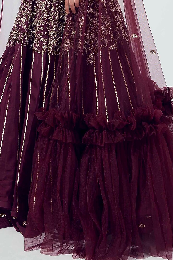 Wine Layered Wedding Lehenga Set by Suruchi Parakh at Pernia's Pop Up Shop