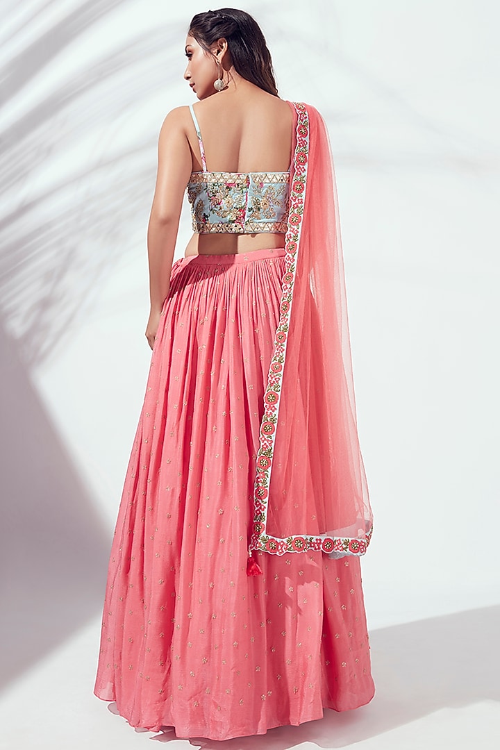 Coral Pleated Wedding Lehenga Set by Suruchi Parakh at Pernia's Pop Up Shop